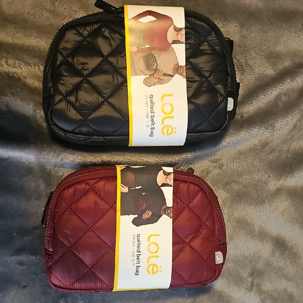Lolë Quilted Belt Bag in Black and Burgundy
